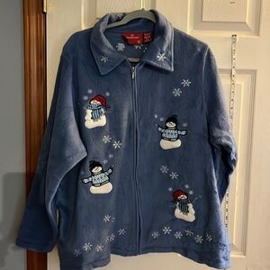 VTG-holiday Lodge by Northcrest-2X-blue-full zip snowman, holiday ,fleece jacket